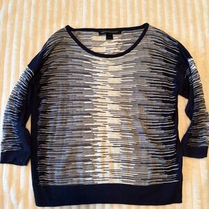 French Connection Navy and Cream Striped Knit Top